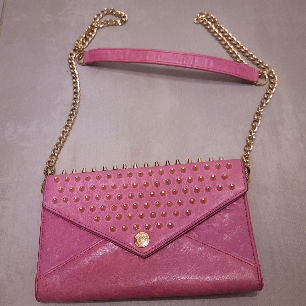 Rebecca Minkoff Pink Envelope Clutch with Gold Studs